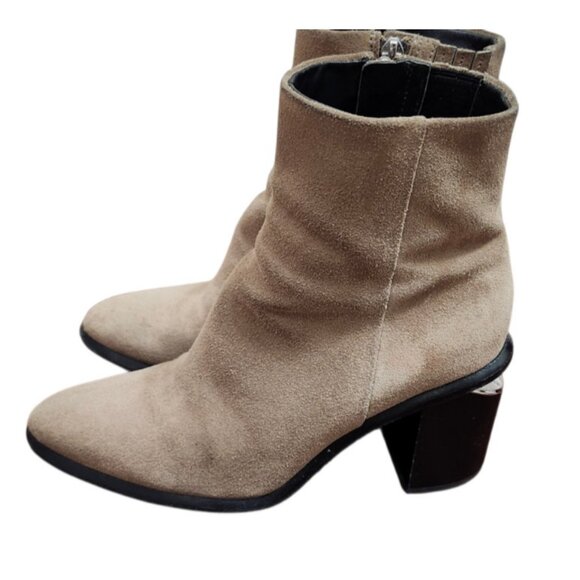 Alexander Wang Suede Ankle Boots Taupe Block Heel Zip Booties Size 36.5 US 6 - Picture 7 of 15
